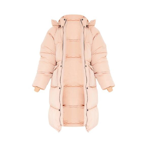 New Medium $98 Longline Oversized Puffer Coat 6‎ Petite Khaki Tan Winter Jacket - Picture 1 of 5